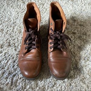 Brown leather combat boot